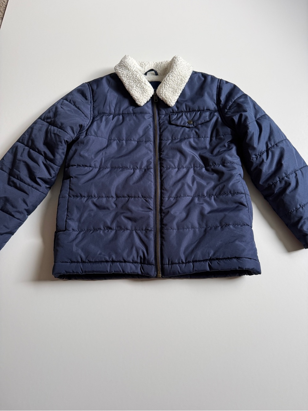 Janie and Jack Kids Blue Quilted Puffer Jacket with Sherpa Lining size 5-6